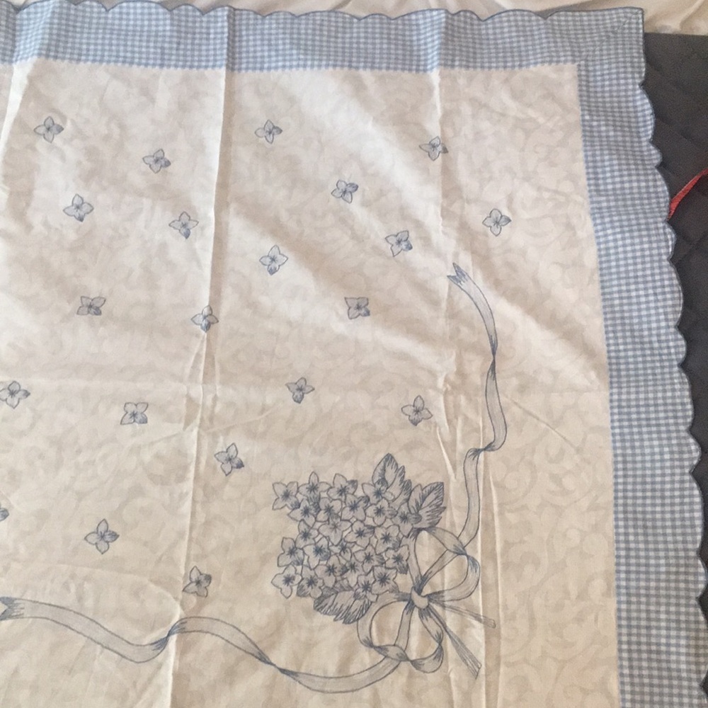 Vintage Embroidered Embroidery Blue White Gingham Floral Bluebells